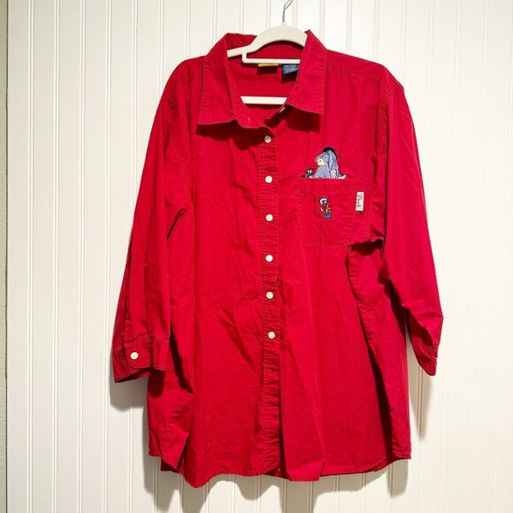 Disney Vintage Tops - Vintage Disney Winnie the Pooh Eeyore Red Tunic Blouse Plus Size 4X 26/28